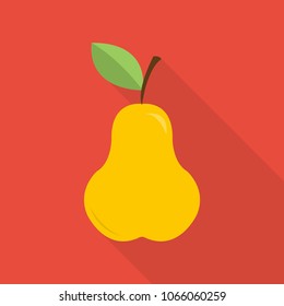 pear icon in flat style with long shadow, isolated vector illustration on red transparent background