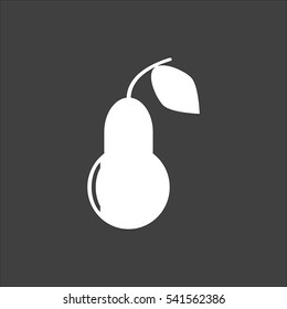 Pear icon flat. Vector white illustration isolated on black background. Flat symbol