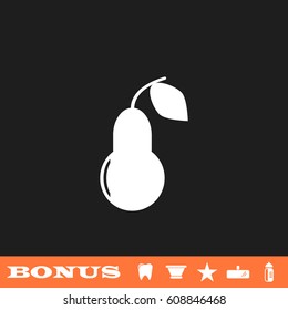 Pear icon flat. White pictogram on black background. Vector illustration symbol and bonus button tooth, vase, star, mirror, bottle