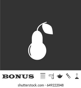 Pear icon flat. White pictogram on black background. Vector illustration symbol and bonus icons