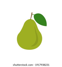 Pear icon. Green fruit with leaf. Vector illustration.