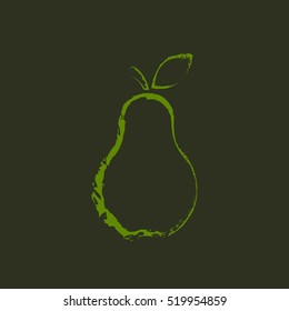Pear icon in grunge style, vector isolated outline sign.