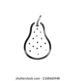 Pear icon in halftone style. Black and white monochrome vector illustration.