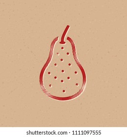 Pear icon in halftone style. Grunge background vector illustration.