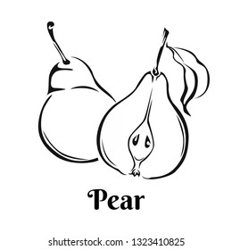 Pear icon isolated on white background. Vector food illustration in simple style. Black and white image of fruit.
