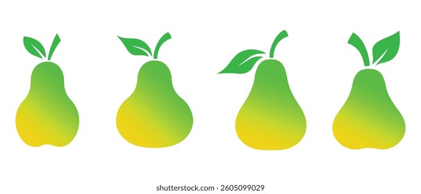 Pear Icon isolated on white background. green pear symbol flat style for your web site design and logo, app, UI. Fresh Pear with leaf, fruit, healthy food and vegan concept. Vector illustration.
