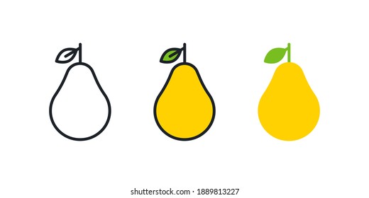 Pear icon. Linear color icon, contour, shape, outline. Thin line. Modern minimalistic design. Vector set. Illustrations of fruits