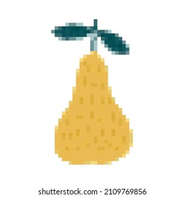 Pear icon in pixel art style. Fruit symbol. Retro 8 bit sign. Vector illustration. Design for mobile app ui, logo, web, sticker