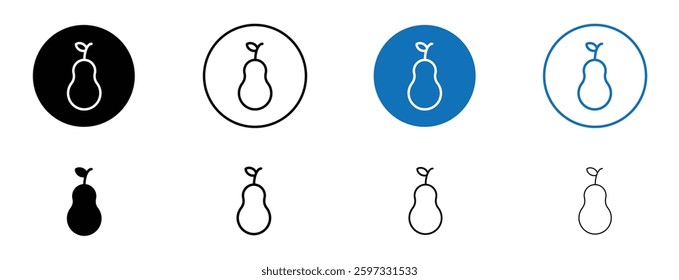 Pear icon set in black and blue colors on white background