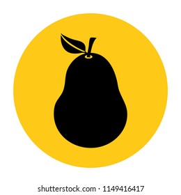 Pear icon. Icon from the set. Black silhouette on bright yellow background. Vector illustration