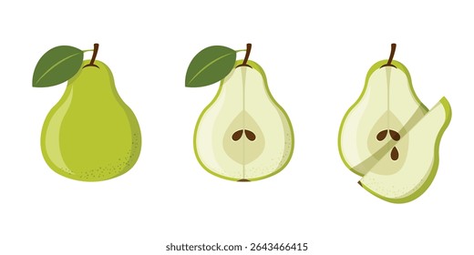 Pear icon set collection in flat style. Fresh fruit vector illustration on isolated background. Fresh pear sign business concept.