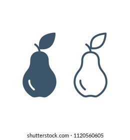Pear icon Set in flat style, Vector isolated simple fruit symbol.