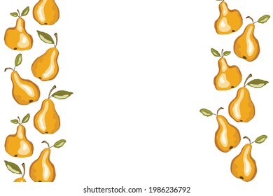 Icono de la oreja aislado en fondo blanco. Marco con deliciosa fruta fresca y sabrosa. Ilustración vectorial de plantilla para embalaje, banner, tarjeta y otro diseño. El concepto de comida. Copiar espacio.