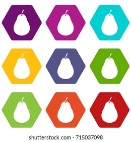 Pear icon set many color hexahedron isolated on white vector illustration