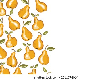Pear icon set solated on white background. Frame with natural delicious fresh ripe tasty fruit. Template vector illustration for packaging, banner, card and other design. Food concept. Copy space.