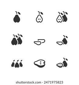 Pear Icon Set. Vector Illustration.