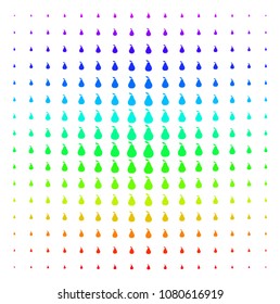 Pear icon spectrum halftone pattern. Vector pear items arranged into halftone grid with vertical spectral gradient. Designed for backgrounds, covers and abstraction concepts.