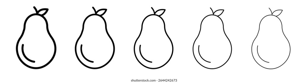 Pear icon thin outline logo mark set