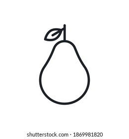 Birnensymbol. Lineares Vektorsymbol, Kontur, Form, Umriss einzeln auf weißem Hintergrund. dünn. Modernes minimalistisches Design. Früchte.