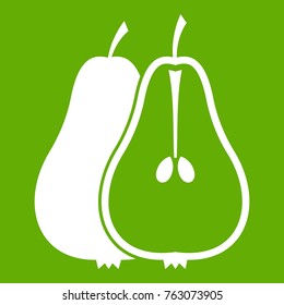 Pear icon white isolated on green background. Vector illustration