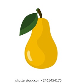 Pear icon. Yellow fruit with leaf in flat style.Vector illustration.