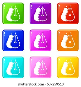 Pear icons of 9 color set isolated vector illustration