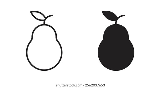 Pear icons in flat and line style set.