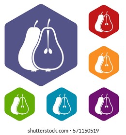 Pear icons set rhombus in different colors isolated on white background