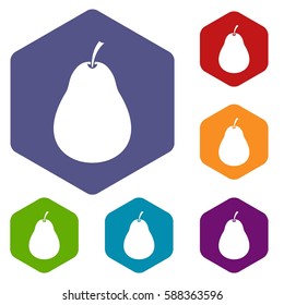 Pear icons set rhombus in different colors isolated on white background