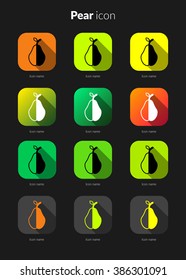 Pear icons ui app set for icon application mobile or button main screen phone. Colorful vector flat style design template with drop shadow on dark grey background.