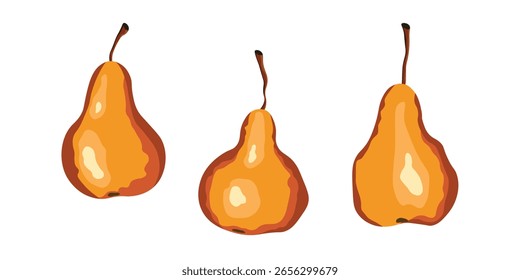 Birne einzeln auf weißem Hintergrund. Natürliche leckere frische reife leckere Früchte. Süße Birnen mit Blättern. Lebensmittelkonzept. Vektorgrafik für Design.