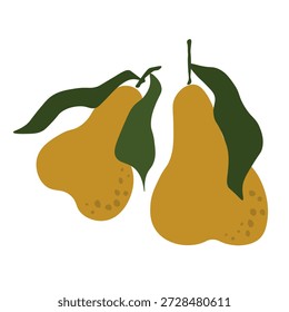 Pear isolated on white background. Natural delicious fresh ripe tasty fruit. Sweet pears with leaves. Food concept. Vector illustration for design.