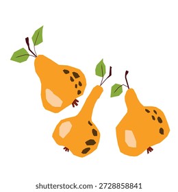 Pear isolated on white background. Natural delicious fresh ripe tasty fruit. Sweet pears with leaves. Food concept. Vector illustration for design.