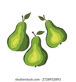 Pear isolated on white background. Natural delicious fresh ripe tasty fruit. Sweet pears with leaves. Food concept. Vector illustration for design.