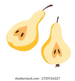 Pear isolated on white background. Natural delicious fresh ripe tasty fruit. Sweet pears with leaves. Food concept. Vector illustration for design.