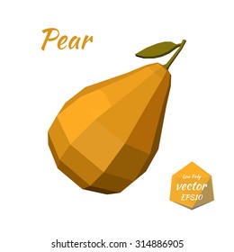 Pear isolated on a white background. Low poly style. Vector illustration.