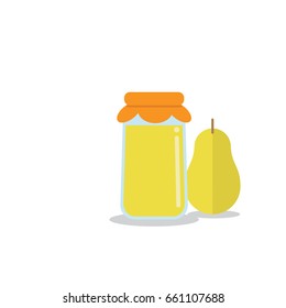 Pear jam and fruit. Flat design vector illustration.