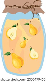 Pear jam in a jar. Sweets. High quality vector illustration.
