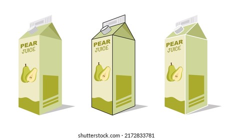 Pear juice box vector icon illustration, icon isolated on white background. Flat style vector illustration for web and mobile design. Pear fruit