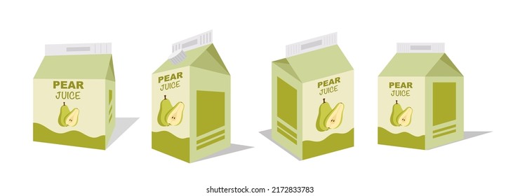 Pear juice box vector icon illustration, icon isolated on white background. Flat style vector illustration for web and mobile design. Pear fruit