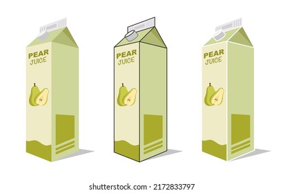 Pear juice box vector icon illustration, icon isolated on white background. Flat style vector illustration for web and mobile design. Pear fruit