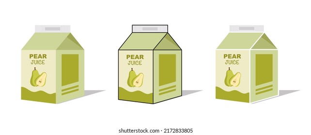 Pear juice box vector icon illustration, icon isolated on white background. Flat style vector illustration for web and mobile design. Pear fruit