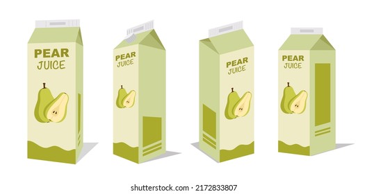 Pear juice box vector icon illustration, icon isolated on white background. Flat style vector illustration for web and mobile design. Pear fruit