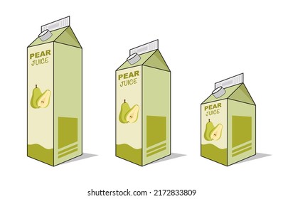 Pear juice box vector icon illustration, icon isolated on white background. Flat style vector illustration for web and mobile design. Pear fruit