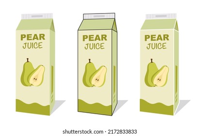 Pear juice box vector icon illustration, icon isolated on white background. Flat style vector illustration for web and mobile design. Pear fruit