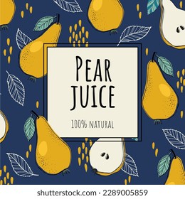 Pear juice. Flat vector illustration. Price tag, label, packaging and product poster. Minimalistic, modern label.