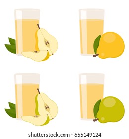 Pear juice. icons set. Drink with taste of pear in a glass beaker. Vector illustration.