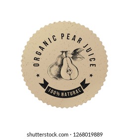 Pear juice paper emblem with hand drawn pears. Vector illustration