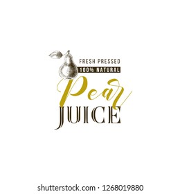 Pear juice type design with hand drawn pear. Vector illustration