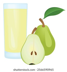 Pear juice with whole pear and a half , vector